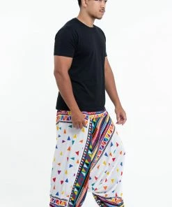 HaremPants.com Triangles Drop Crotch Men's Harem Pants In White