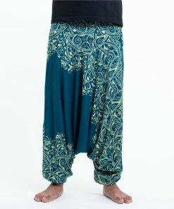 HaremPants.com Vines Drop Crotch Men's Harem Pants In Turquoise 6 HaremPants.com Vines Drop Crotch Men's Harem Pants In Turquoise