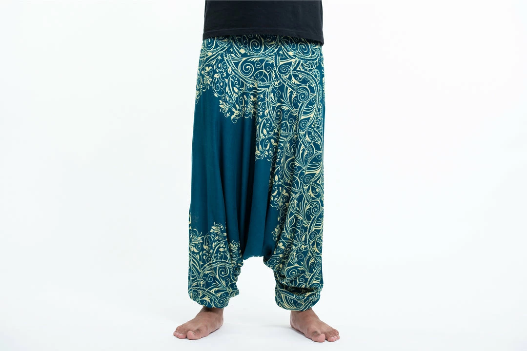 HaremPants.com Vines Drop Crotch Men's Harem Pants In Turquoise 4 HaremPants.com Vines Drop Crotch Men's Harem Pants In Turquoise
