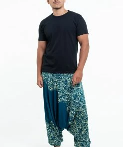 HaremPants.com Vines Drop Crotch Men's Harem Pants In Turquoise