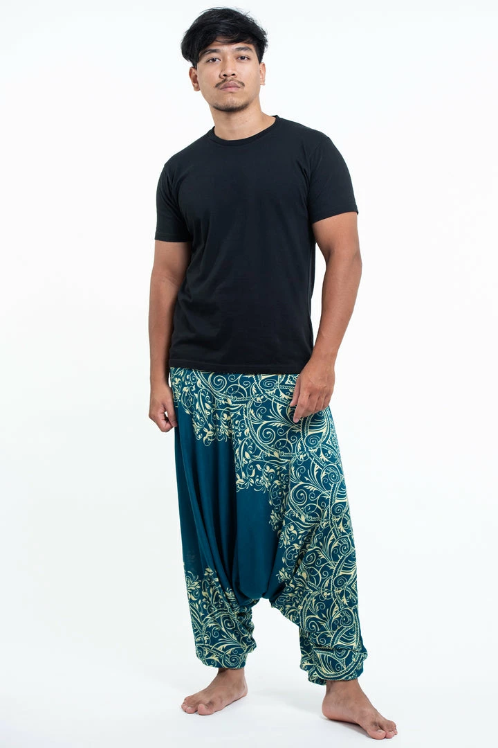 HaremPants.com Vines Drop Crotch Men's Harem Pants In Turquoise 3 HaremPants.com Vines Drop Crotch Men's Harem Pants In Turquoise