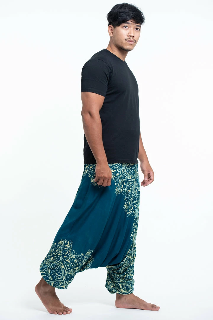 HaremPants.com Vines Drop Crotch Men's Harem Pants In Turquoise 5 HaremPants.com Vines Drop Crotch Men's Harem Pants In Turquoise