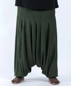 HaremPants.com Plus Size Solid Color Drop Crotch Men's Harem Pants In Dark Green
