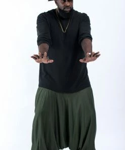 HaremPants.com Plus Size Solid Color Drop Crotch Men's Harem Pants In Dark Green
