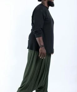 HaremPants.com Plus Size Solid Color Drop Crotch Men's Harem Pants In Dark Green