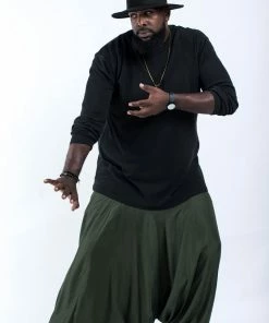 HaremPants.com Plus Size Solid Color Drop Crotch Men's Harem Pants In Dark Green