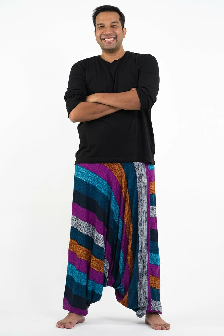 HaremPants.com Plus Size Boho Blue Striped Drop Crotch Men's Harem Pants 3 HaremPants.com Plus Size Boho Blue Striped Drop Crotch Men's Harem Pants