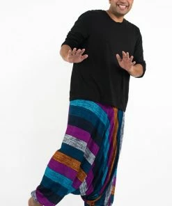 HaremPants.com Plus Size Boho Blue Striped Drop Crotch Men's Harem Pants 7 HaremPants.com Plus Size Boho Blue Striped Drop Crotch Men's Harem Pants