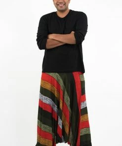 HaremPants.com Plus Size Boho Green Striped Drop Crotch Men's Harem Pants