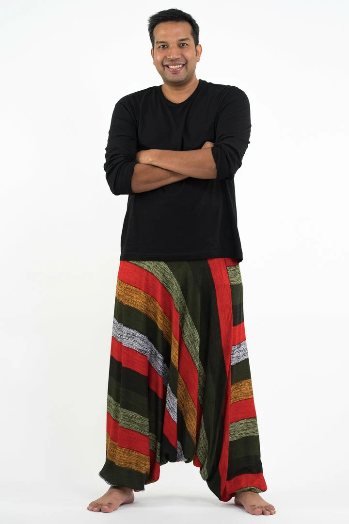 HaremPants.com Plus Size Boho Green Striped Drop Crotch Men's Harem Pants 3 HaremPants.com Plus Size Boho Green Striped Drop Crotch Men's Harem Pants