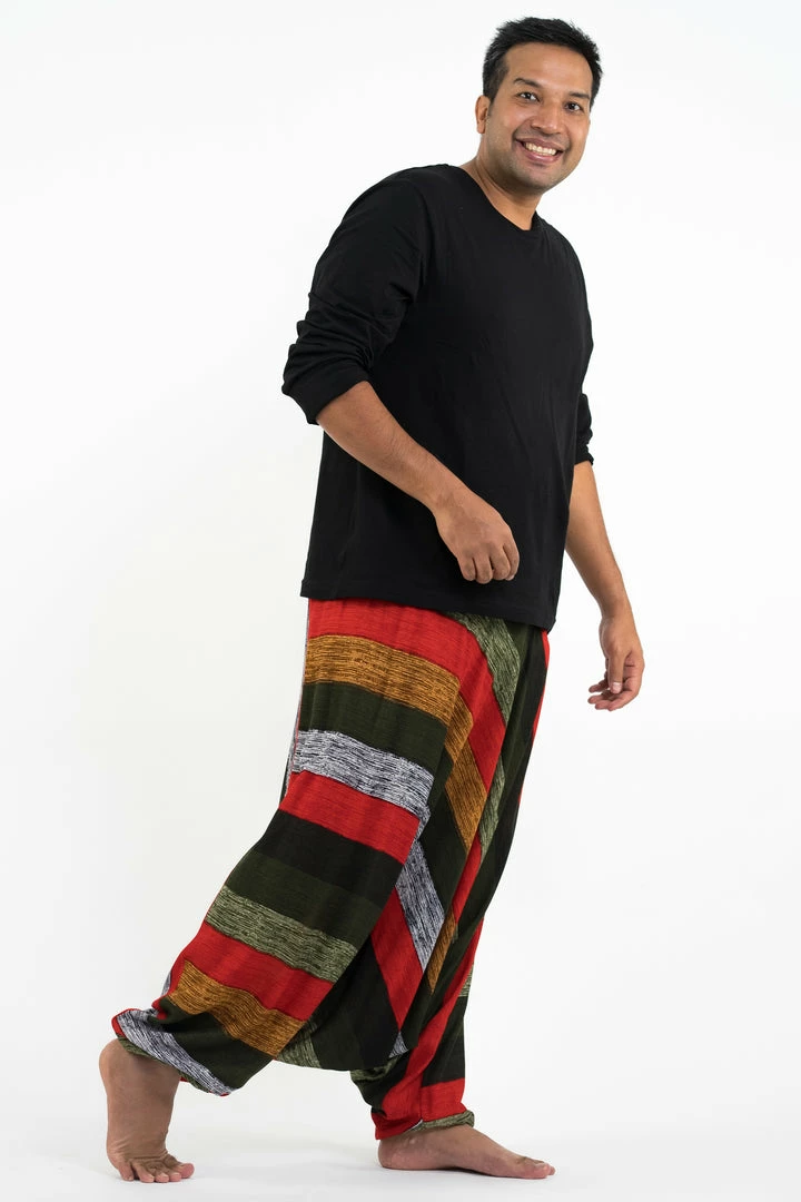 HaremPants.com Plus Size Boho Green Striped Drop Crotch Men's Harem Pants 5 HaremPants.com Plus Size Boho Green Striped Drop Crotch Men's Harem Pants