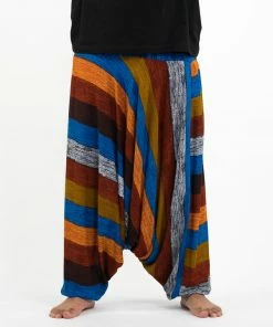 HaremPants.com Plus Size Boho Rust Striped Drop Crotch Men's Harem Pants