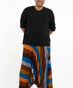 HaremPants.com Plus Size Boho Rust Striped Drop Crotch Men's Harem Pants
