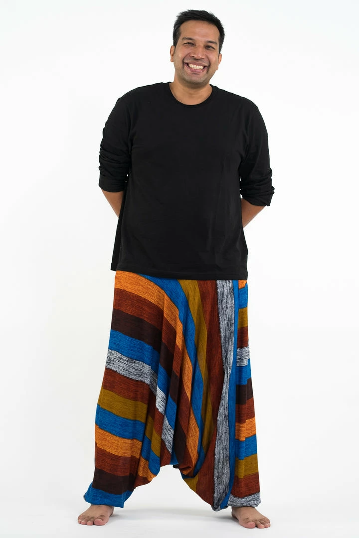HaremPants.com Plus Size Boho Rust Striped Drop Crotch Men's Harem Pants 3 HaremPants.com Plus Size Boho Rust Striped Drop Crotch Men's Harem Pants