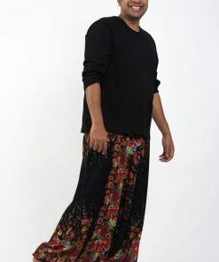 HaremPants.com Plus Size Floral Drop Crotch Men's Harem Pants In Black