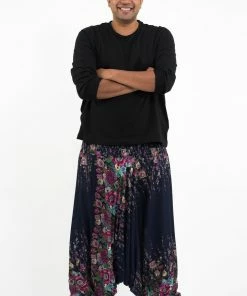 HaremPants.com Plus Size Floral Drop Crotch Men's Harem Pants In Blue