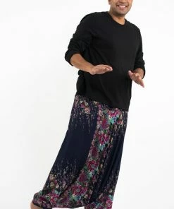 HaremPants.com Plus Size Floral Drop Crotch Men's Harem Pants In Blue