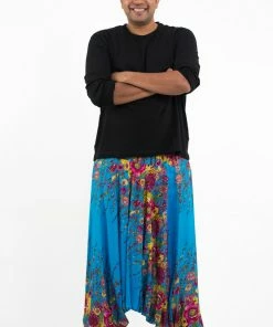 HaremPants.com Plus Size Floral Drop Crotch Men's Harem Pants In Ocean Blue
