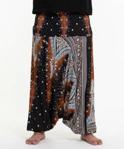 HaremPants.com Plus Size Peacock Feathers Drop Crotch Men's Harem Pants In Black