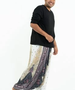 HaremPants.com Plus Size Peacock Feathers Drop Crotch Men's Harem Pants In White 7 HaremPants.com Plus Size Peacock Feathers Drop Crotch Men's Harem Pants In White