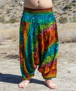 HaremPants.com Plus Size Rainbow Elephant Drop Crotch Men's Harem Pants In Orange