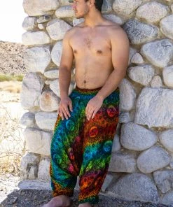 HaremPants.com Plus Size Rainbow Elephant Drop Crotch Men's Harem Pants In Orange