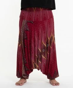 HaremPants.com Plus Size Diamond Peacock Drop Crotch Men's Harem Pants In Red