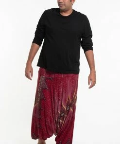 HaremPants.com Plus Size Diamond Peacock Drop Crotch Men's Harem Pants In Red