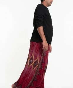 HaremPants.com Plus Size Diamond Peacock Drop Crotch Men's Harem Pants In Red