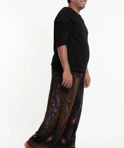 HaremPants.com Plus Size Peacock Eyes Drop Crotch Men's Harem Pants In Black