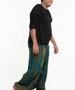 HaremPants.com Plus Size Peacock Eyes Drop Crotch Men's Harem Pants In Turquoise