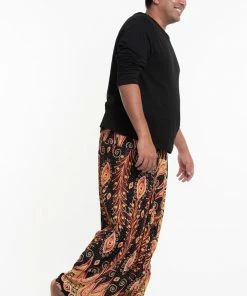 HaremPants.com Plus Size Peacock Paisley Drop Crotch Men's Harem Pants In Black