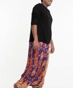 HaremPants.com Plus Size Peacock Paisley Drop Crotch Men's Harem Pants In Purple