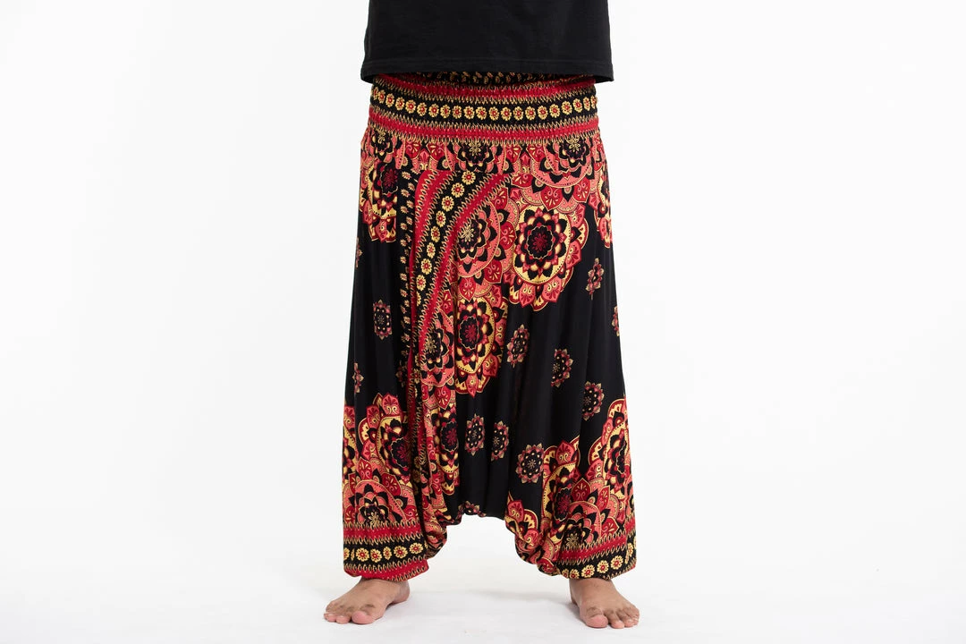HaremPants.com Plus Size Lotus Mandalas Drop Crotch Men's Harem Pants In Black 4 HaremPants.com Plus Size Lotus Mandalas Drop Crotch Men's Harem Pants In Black