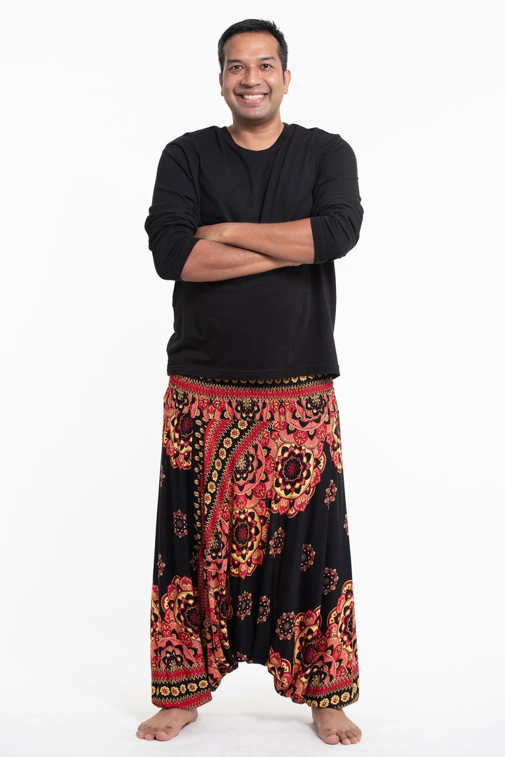 HaremPants.com Plus Size Lotus Mandalas Drop Crotch Men's Harem Pants In Black 3 HaremPants.com Plus Size Lotus Mandalas Drop Crotch Men's Harem Pants In Black