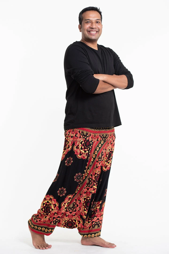 HaremPants.com Plus Size Lotus Mandalas Drop Crotch Men's Harem Pants In Black 5 HaremPants.com Plus Size Lotus Mandalas Drop Crotch Men's Harem Pants In Black