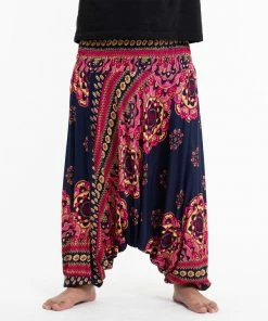 HaremPants.com Plus Size Lotus Mandalas Drop Crotch Men's Harem Pants In Navy