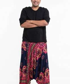 HaremPants.com Plus Size Lotus Mandalas Drop Crotch Men's Harem Pants In Navy