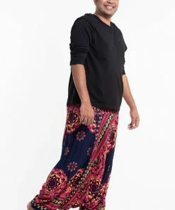 HaremPants.com Plus Size Lotus Mandalas Drop Crotch Men's Harem Pants In Navy