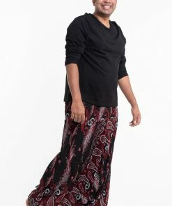 HaremPants.com Plus Size Paisley Feathers Drop Crotch Men's Harem Pants In Black