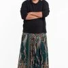 HaremPants.com Plus Size Paisley Feathers Drop Crotch Men's Harem Pants In Green