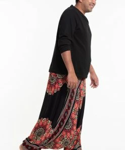 HaremPants.com Plus Size Peony Mandalas Drop Crotch Men's Harem Pants In Black