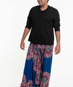 HaremPants.com Plus Size Peony Mandalas Drop Crotch Men's Harem Pants In Indigo