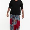 HaremPants.com Plus Size Peony Mandalas Drop Crotch Men's Harem Pants In Red