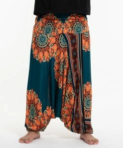 HaremPants.com Plus Size Peony Mandalas Drop Crotch Men's Harem Pants In Teal