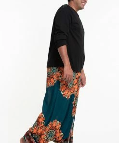 HaremPants.com Plus Size Peony Mandalas Drop Crotch Men's Harem Pants In Teal