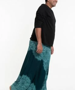 HaremPants.com Plus Size Floral Mandalas Drop Crotch Men's Harem Pants In Teal