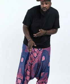 HaremPants.com Plus Size Mandala Elephant Drop Crotch Men's Elephant Pants In Blue