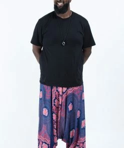 HaremPants.com Plus Size Mandala Elephant Drop Crotch Men's Elephant Pants In Blue