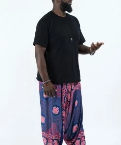 HaremPants.com Plus Size Mandala Elephant Drop Crotch Men's Elephant Pants In Blue